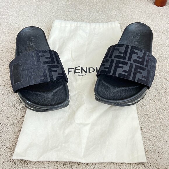$1395 Authentic FENDI Roma Made in ITALY Men\'s Black Leather Suede Sandals Sz.10 main image 13